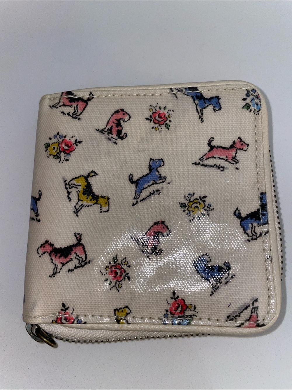 Cath Kidston Cream Dog Print Zip Wallet with Pink Blue Yellow Accents